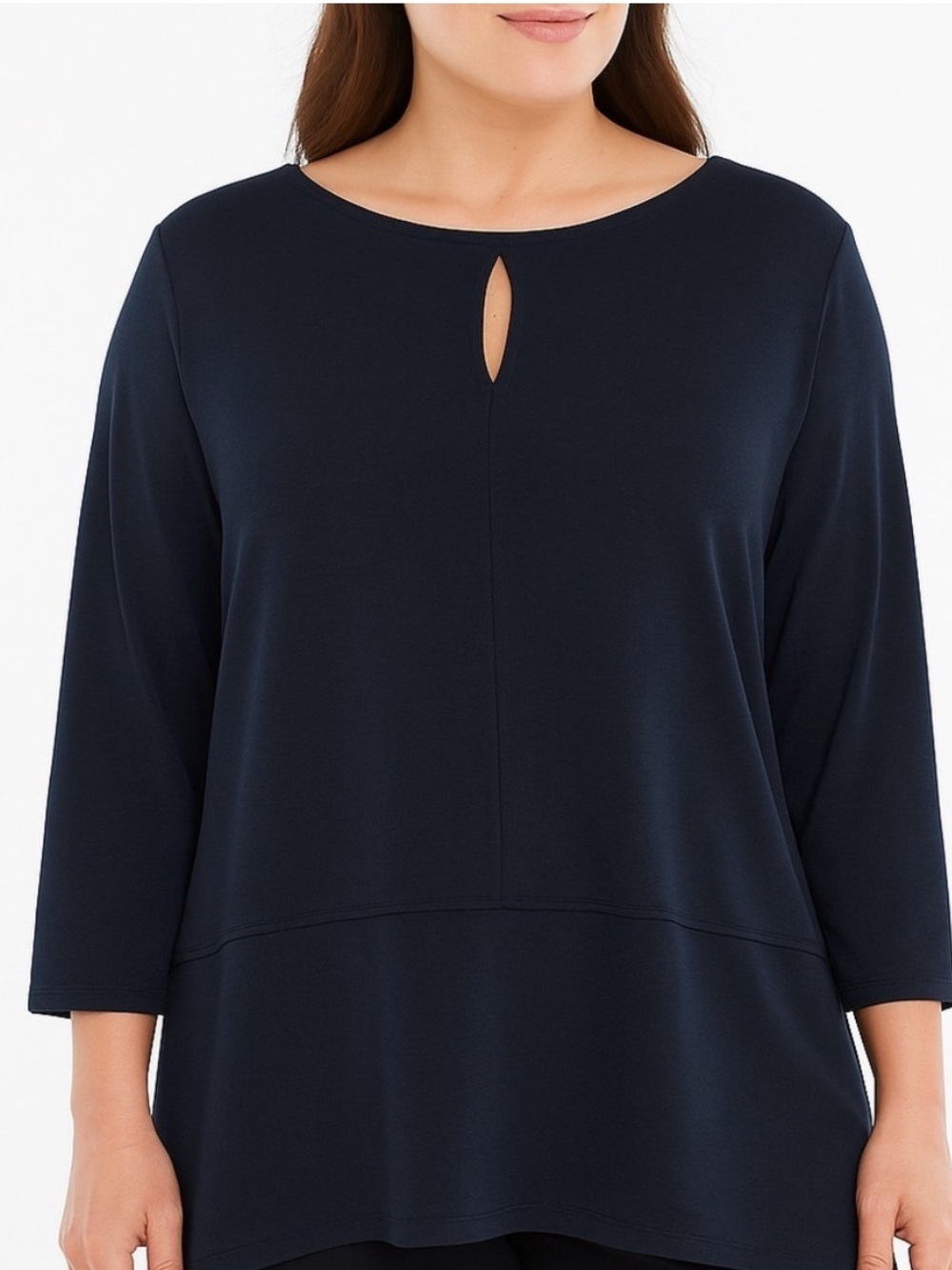 Chicos Travelers Keyhole Detail Tunic 3/4 Sleeve India Ink Minimalist Top L 12